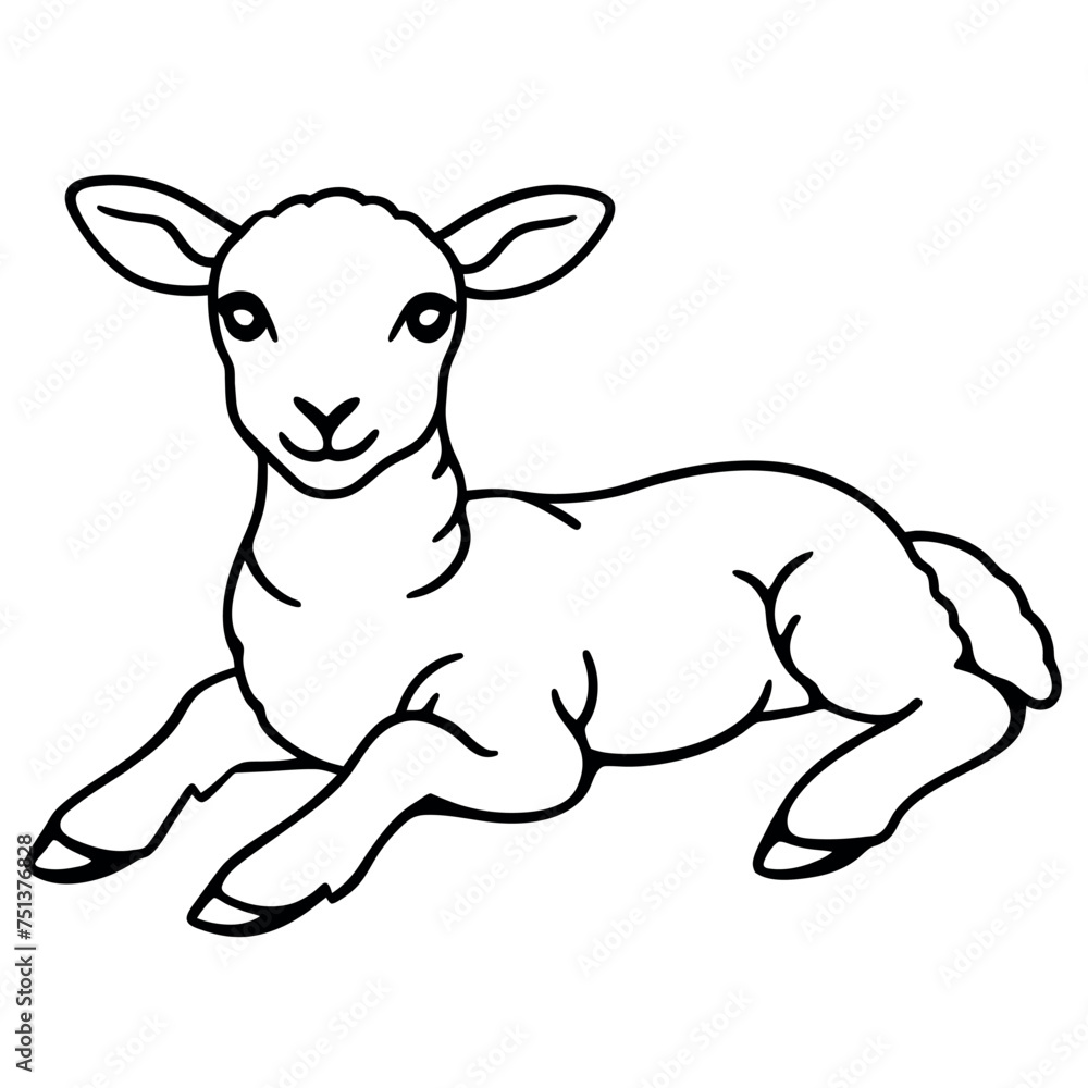 Osterlamm liegend Ausmalbild für Kinder zu Ostern Stock Vector | Adobe