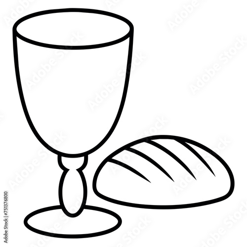 Weinkelch und Brot - Abendmahl - Ausmalbild für Kinder zu Ostern