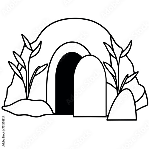 Felsengrab - Das Grab ist Leer - Ausmalbild für Kinder zu Ostern