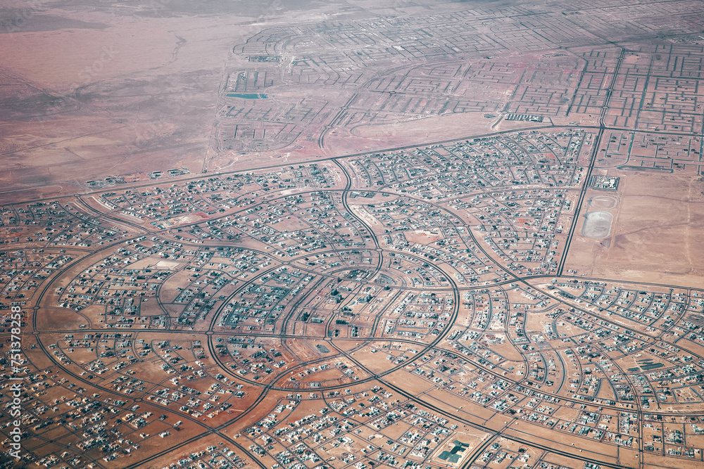 Top view of a residential area Madinat al riyad. Abu Dhabi. United Arab Emirates
