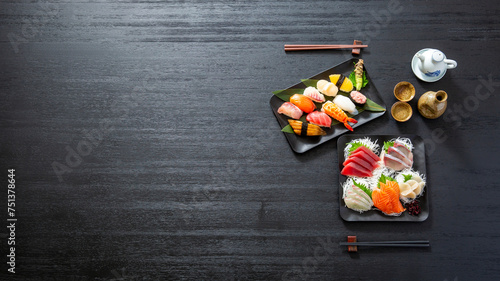 寿司、刺身、和食俯瞰撮影
