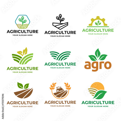 Agriculture logo, vector design set collection isolated on white background