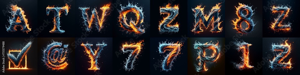 Fototapeta premium Lettering Typeface That Blends water and fire. AI generated illustration