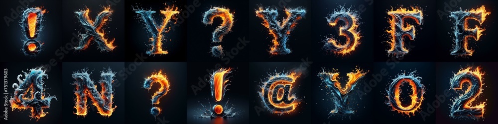 Fototapeta premium Lettering Typeface That Blends water and fire. AI generated illustration