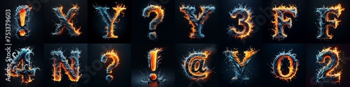 Lettering Typeface That Blends water and fire. AI generated illustration