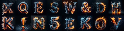 Lettering Typeface That Blends water and fire. AI generated illustration