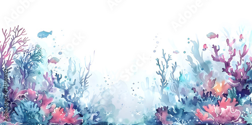Colorful underwater world in watercolor style isolated on white background