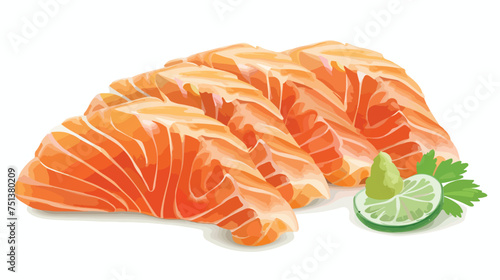 Sashimi salmon with wasabi isolated on white background