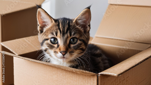 Cute tabby cat in a cardboard box erative ai
