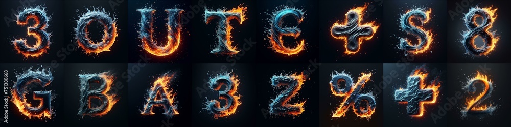 Fototapeta premium Lettering Typeface That Blends water and fire. AI generated illustration