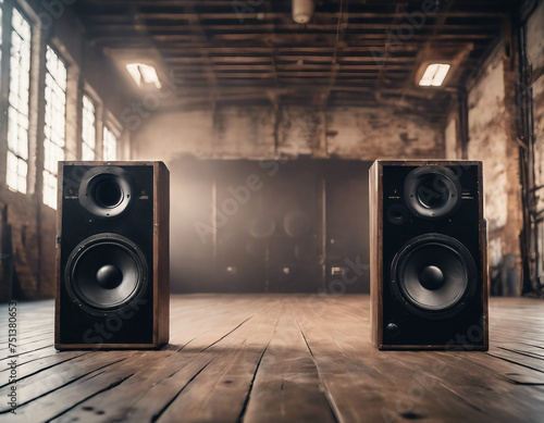 Old warehouse with speakers party invitation 