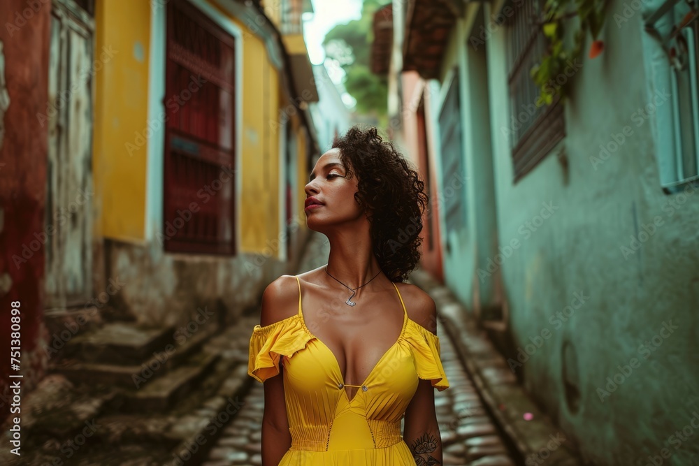 Captivating Cartagena: The Allure of Women in Yellow Dresses Illuminating the Picturesque Cobblestone Streets of this Charming Colombian City.