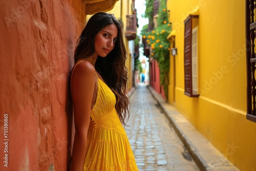 Captivating Cartagena: The Allure of Women in Yellow Dresses Illuminating the Picturesque Cobblestone Streets of this Charming Colombian City. © Mr. Bolota