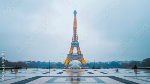 Minimalist Elegance: Artful Depiction of the Eiffel Tower in Painterly Style, Symbolizing Olympic Excellence