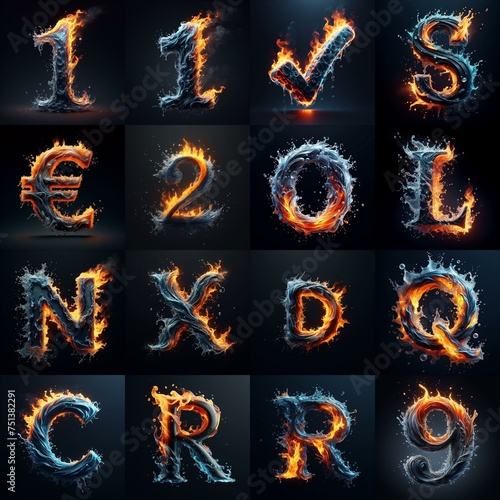 Lettering Typeface That Blends water and fire. AI generated illustration