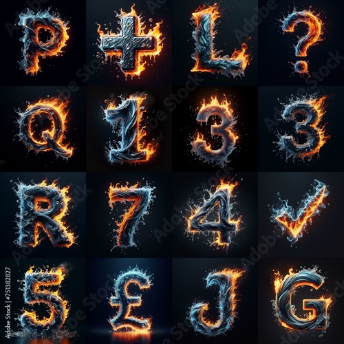 Lettering Typeface That Blends water and fire. AI generated illustration