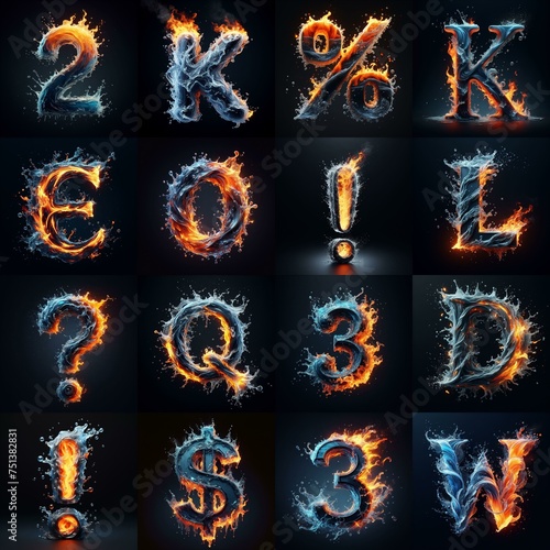 Lettering Typeface That Blends water and fire. AI generated illustration