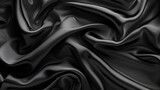 Silk satin fabric. Black color. Texture, background, pattern, Black Silk Fabric Texture with Beautiful Waves. Elegant Background for a Luxury Product