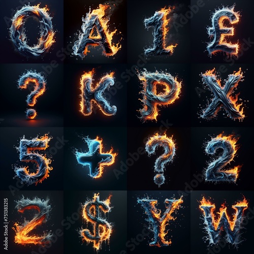 Lettering Typeface That Blends water and fire. AI generated illustration