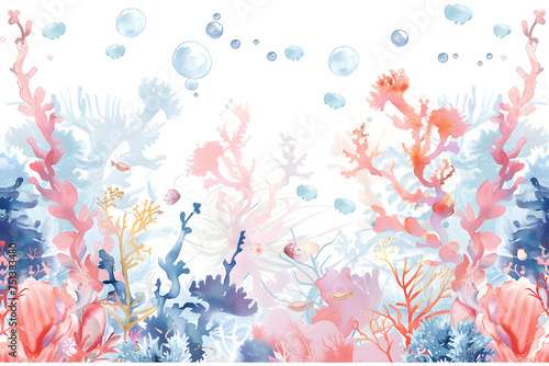 Underwater world seamless pattern in watercolor style 