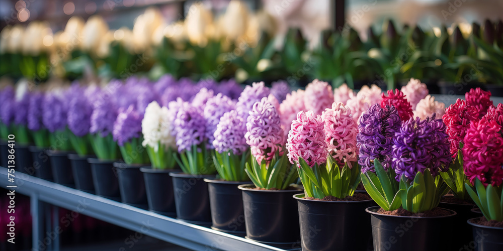 Spring flowers in pots. Happy Easter background. Seedlings and gardening, flower shop. Mother's Day. International Women's Day. Spring flowers in pots. Happy Easter background. Seedlings and gardening, flower shop. Mother's Day. International Women's Day.