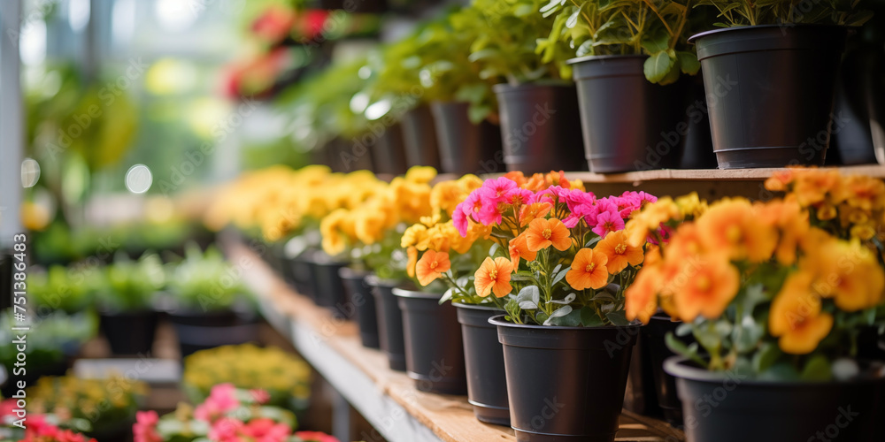 Spring flowers in pots. Happy Easter background. Seedlings and gardening, flower shop. Mother's Day. International Women's Day.