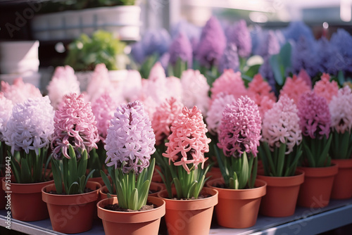 Wallpaper Mural Spring flowers in pots. Happy Easter background. Seedlings and gardening, flower shop. Mother's Day. International Women's Day. Torontodigital.ca