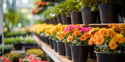 Spring flowers in pots. Happy Easter background. Seedlings and gardening, flower shop. Mother's Day. International Women's Day. © Aleksandr