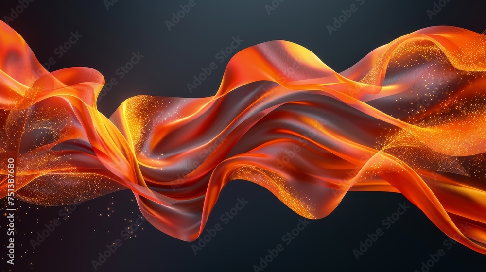 Obraz premium Dynamic fiery cloth simulation with glowing particles and fluid motion.