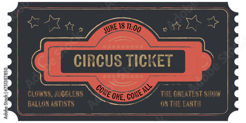 Circus ticket. Black, pink, and gold colors.
