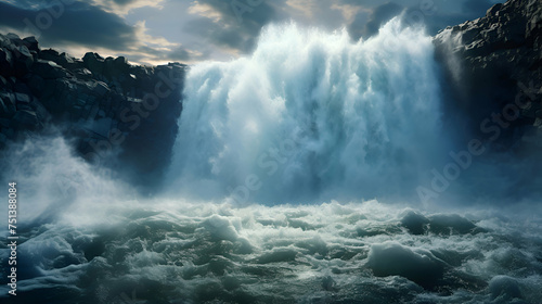 waterfall in Iceland . 3d rendering