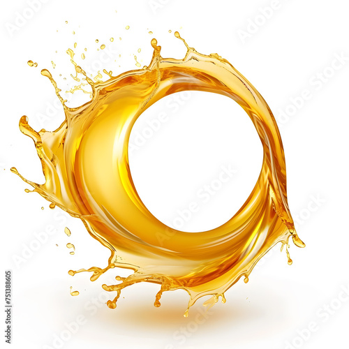 Yellow beer, oil or juice splash. Realistic liquid beverage swirl isolated on white background