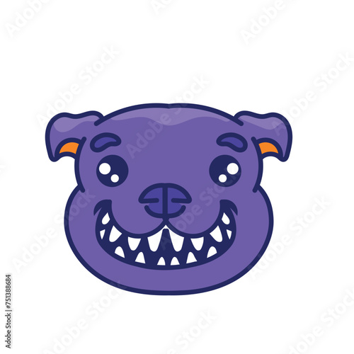 Cute purple bulldog face vector illustration. © galunga.art
