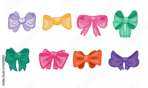 Bright bows hand drawn collection. vector colored ribbon bows. simple, variety of shapes