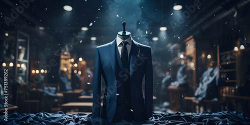 Beautiful blue shiur black tie chief white shirt men's suits blue blurred  photo