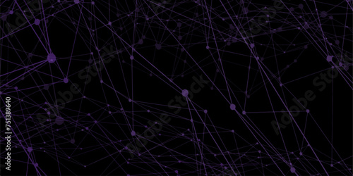 Technology abstract dark digital background of points and lines. Connection science background purple Mesh. Abstract backgrounds of digital plexus of many glowing line technology concept network