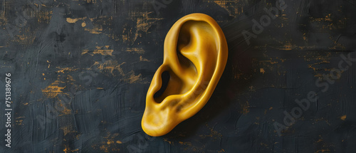 Oversized Yellow Ear, Surreal silence, Matte black background photo