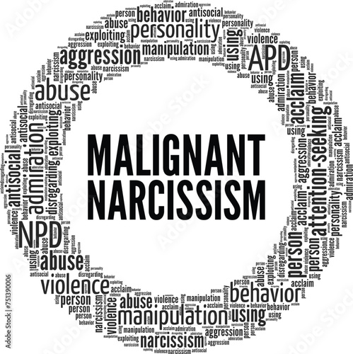 Malignant Narcissism word cloud conceptual design isolated on white background.
