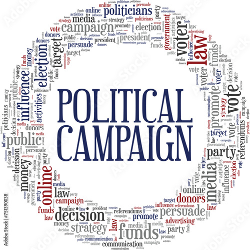 Political Campaign word cloud conceptual design isolated on white background.