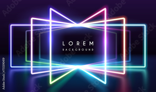 Abstract neon glowing frames background