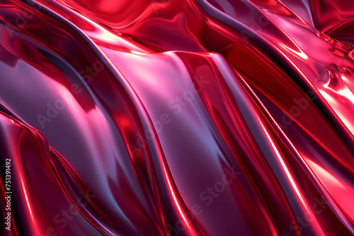 Detailed close up view of a shiny red material reflecting light photo