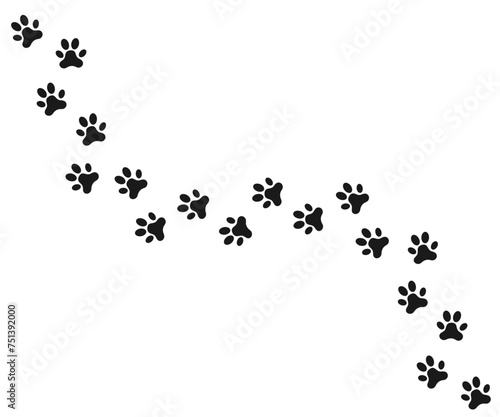 Paw prints. Dog's paw, cat paw, . Animal paw prints, different animals footprints black on white, vector illustration EPS