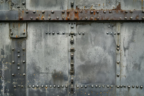 Detailed view of a metal door adorned with sturdy rivets, showcasing the industrial design and craftsmanship © koala studio