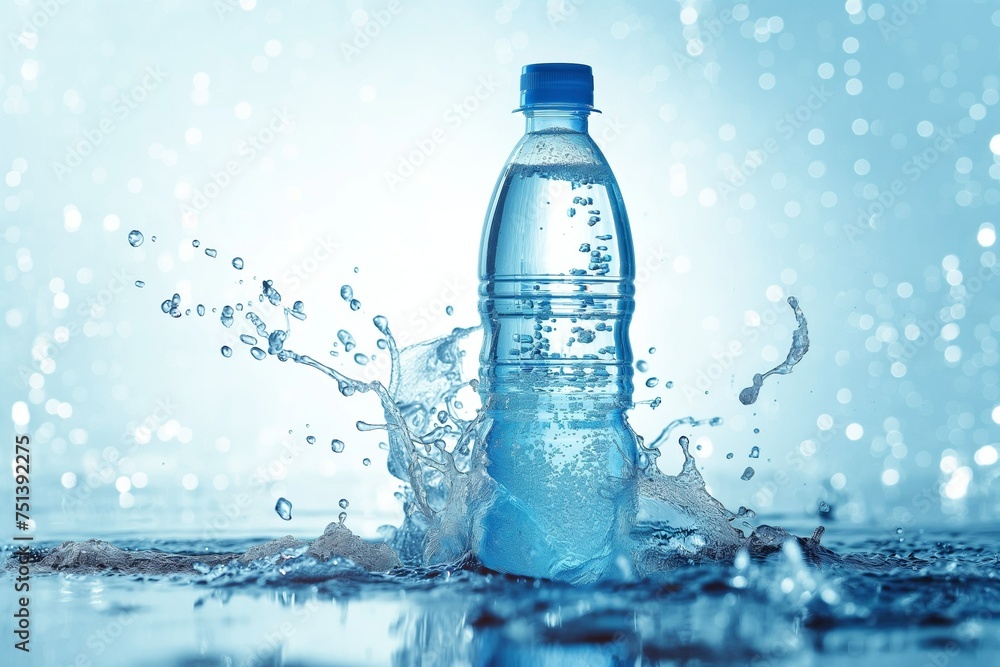 Bottle of clean drinking water with splashes, refreshing life-giving water Bottle of clean drinking water with splashes, refreshing life-giving water