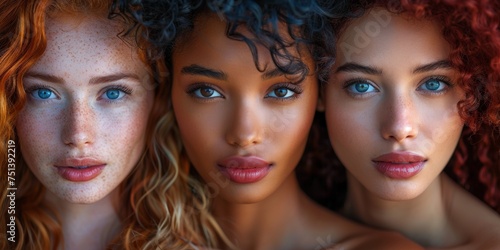 A stunning portrait capturing the beauty of young women, their friendship, and elegant makeup style.