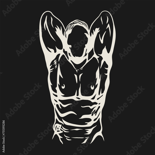 Faceless bodybuilder black and white vector silhouette