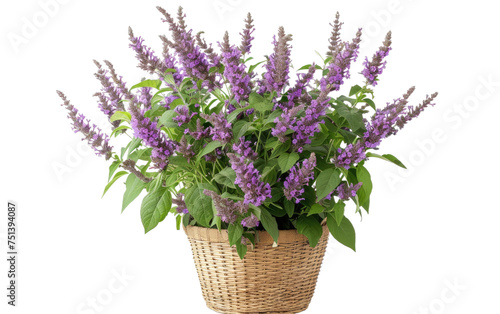 Scalloped Rattan Pot Holding a Butterfly Bush isolated on transparent Background