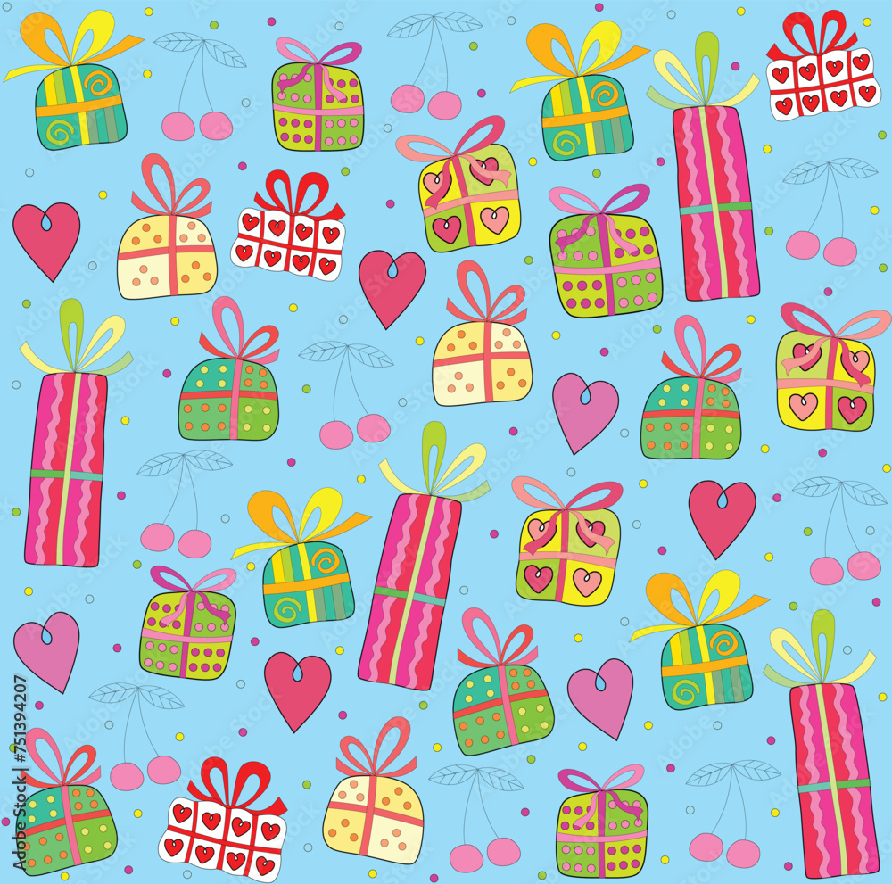 Gifts on a blue seamless background Gifts on a blue seamless background