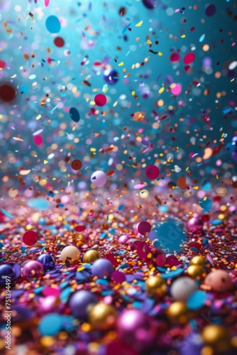 lots of festive flying colorful confetti. The concept of holidays