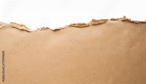 kraft paper background with torn edge isolated on white photo